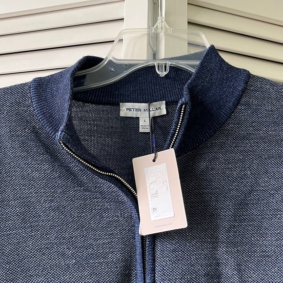 NWT PETER MILLAR CROWN Men's blue Quarter-Zip Sweater, 100% merino wool, size L - Picture 2 of 7
